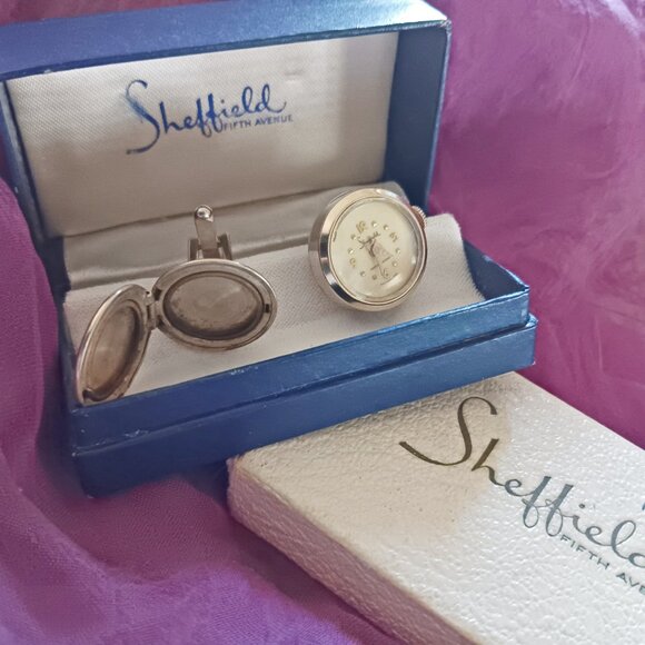 Vintage Sheffield Watch & Locket Cufflinks - Picture 1 of 3